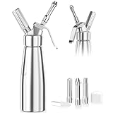 Newaner 500ml sahnespender, Sahnesyphon Aluminium mit 3 Edelstahl Deko-Düsen und 1 Reinigungbürste, Auslaufsicherer sahnesiphon für die Zubereitung von Schlagsahne, Creme, Mousse und Desserts